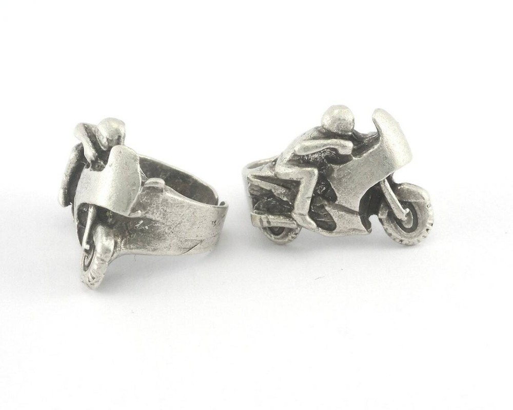 Motorcycles Ring Adjustable Ring Antique Silver Plated Brass 7US size 3223