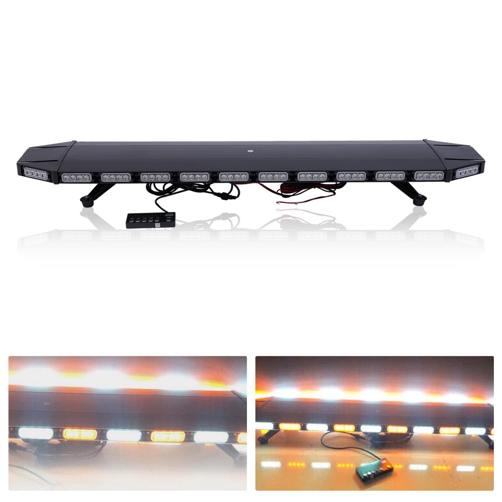 104LED Amber+White Strobe Light Bar Emergency Warn Beacon Tow Truck Response 47"