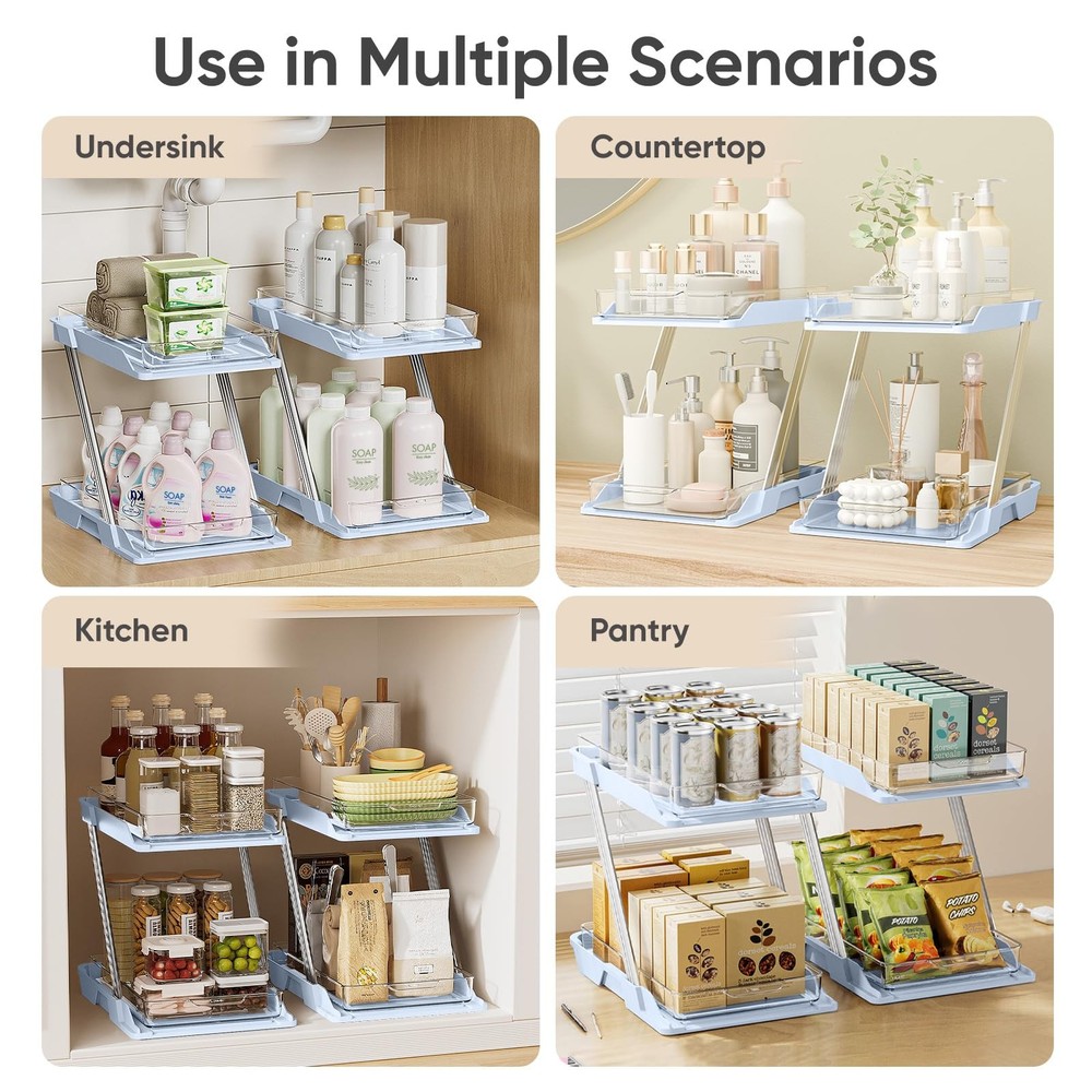 3 Pack Bathroom Organizers and Storage - Multi-Purpose,2-Tier Clear Pull Out ...