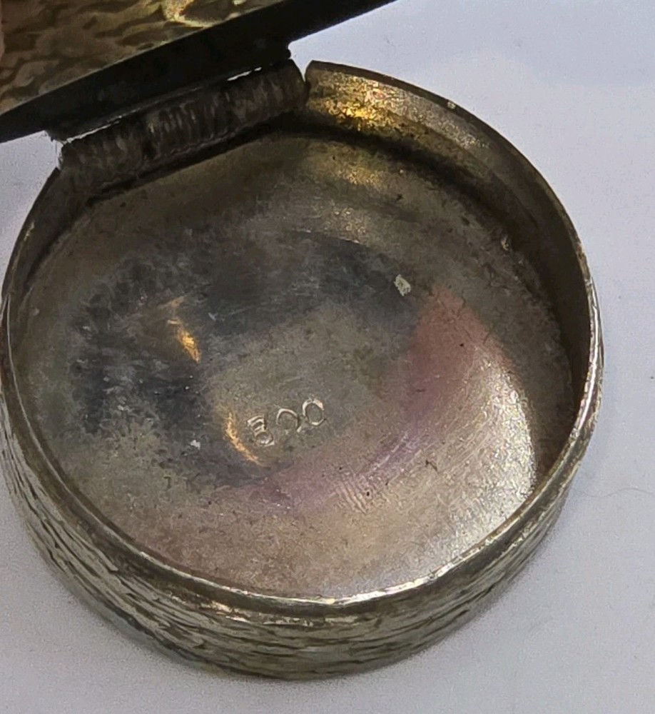 Antique Genuine Turqoise Cabochon Solid 800 Silver Hinged Pill/Snuff Box 1-1/4"D