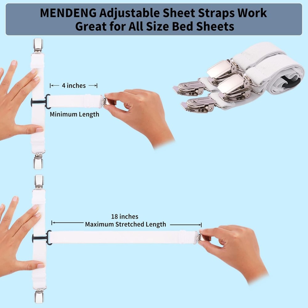 MENDENG Bed Sheet Straps Queen Fitted One Size, White