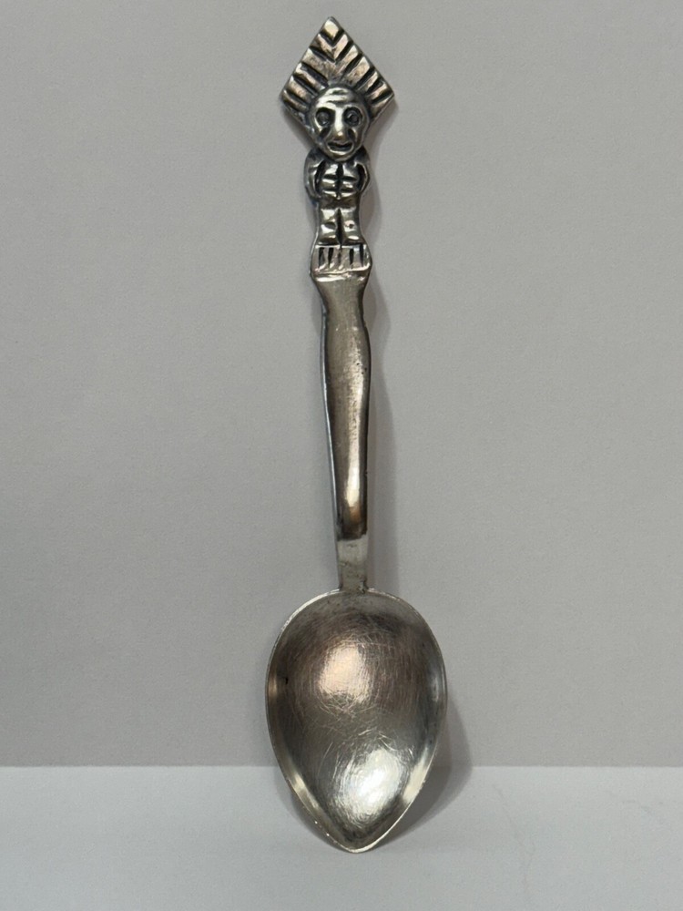 Antique 900 Silver Figural Aztec Demitasse Spoon