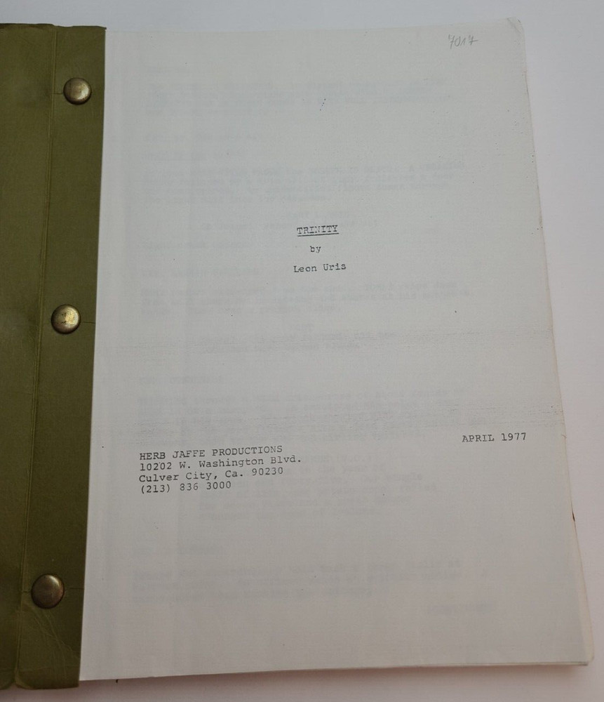 TRINITY / Leon Uris 1977 Unproduced Screenplay, Herb Jaffe Productions