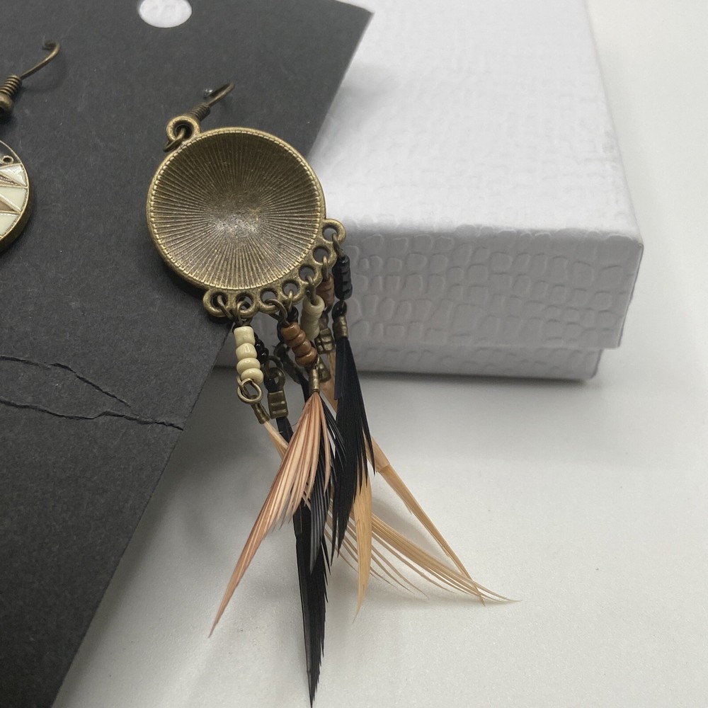 Nature’s Gem Canada Inlaid Feather Dangle Earrings