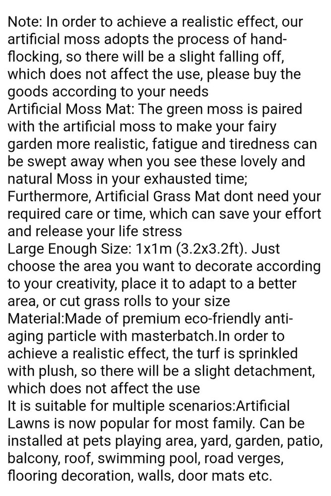 Artificial Grass Moss Turf Mat