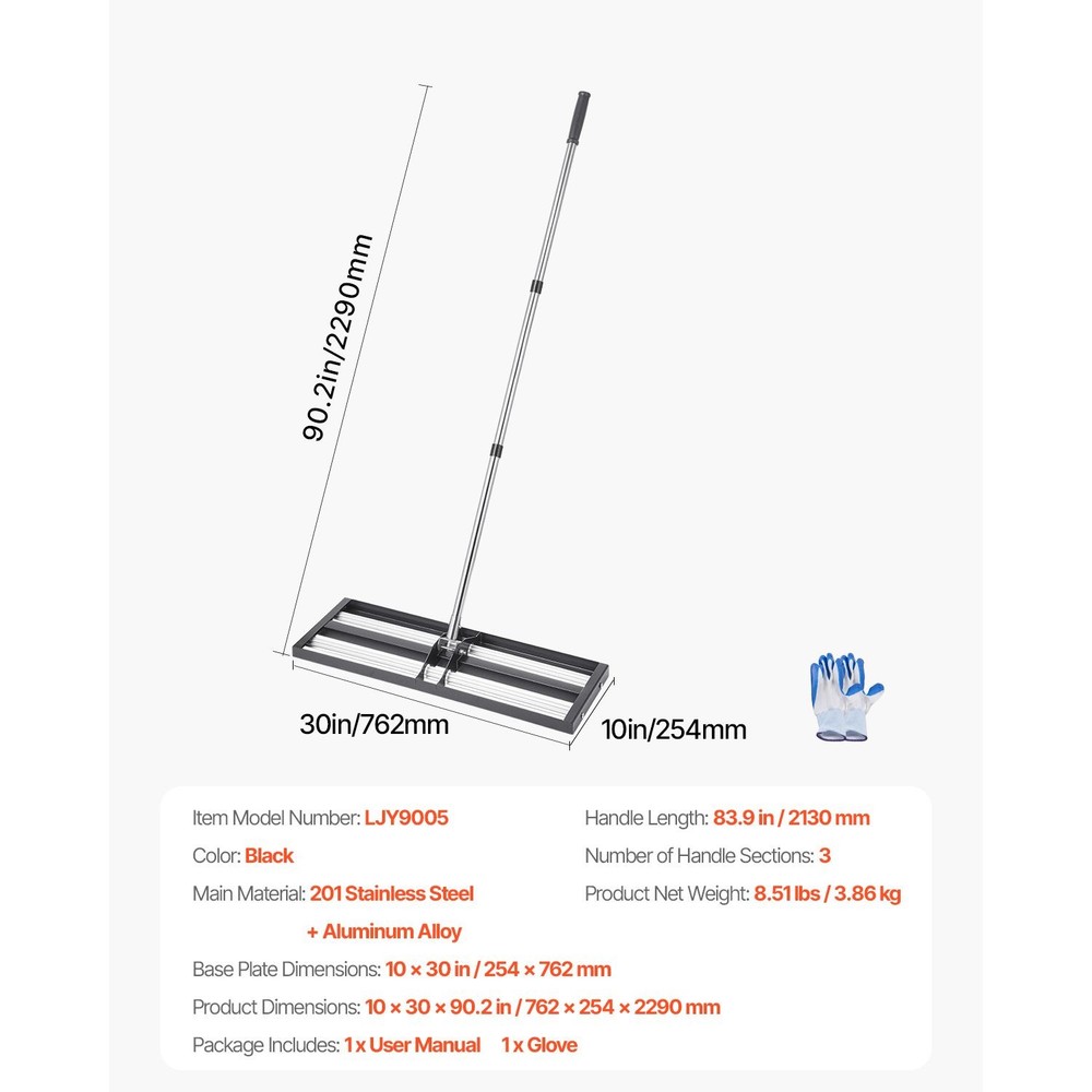 30"x10" Soil Leveling Rake 83" Adjustable Handle Yard Lawn Leveler Tool