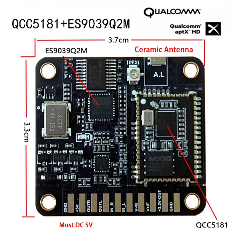 QCC5181 Bluetooth LDAC ES9039 DAC Decoder HIFI Serial Port Control of Volume
