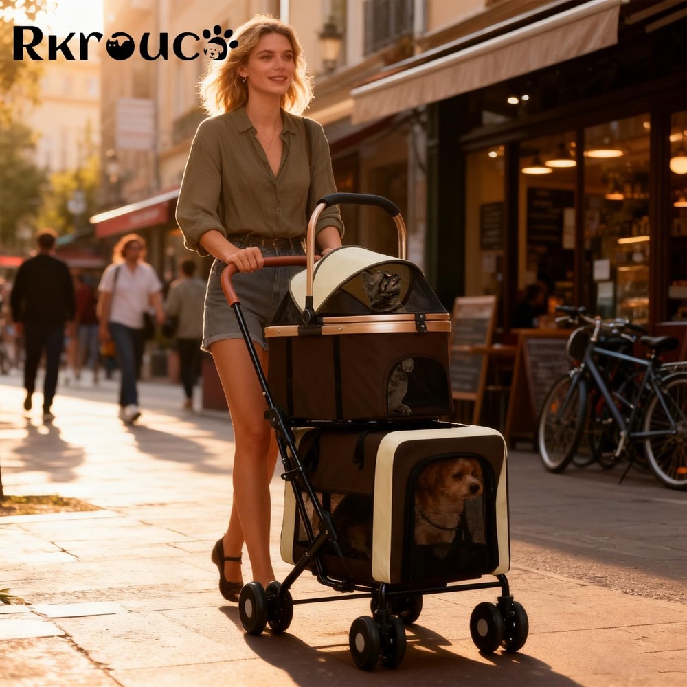 Foldable Double Pets Stroller for Dog Portable Cat Strollers for Small Medium...