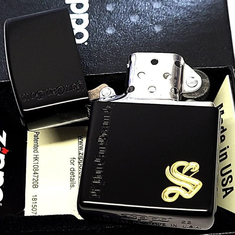 Zippo Initial S Matte Black Etching Engraving Regular Lighter Japan