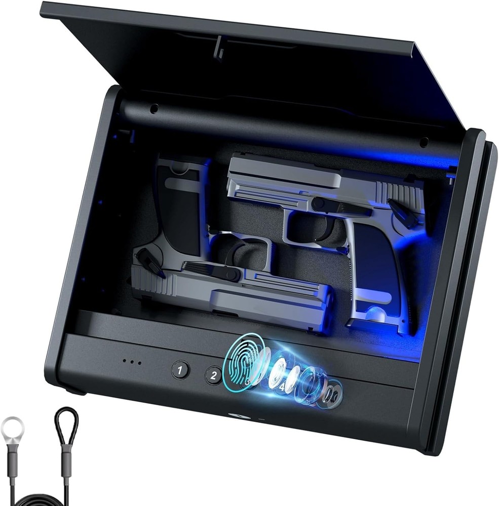 Quick Access Fingerprint Pistol Safe with Interior Light Features