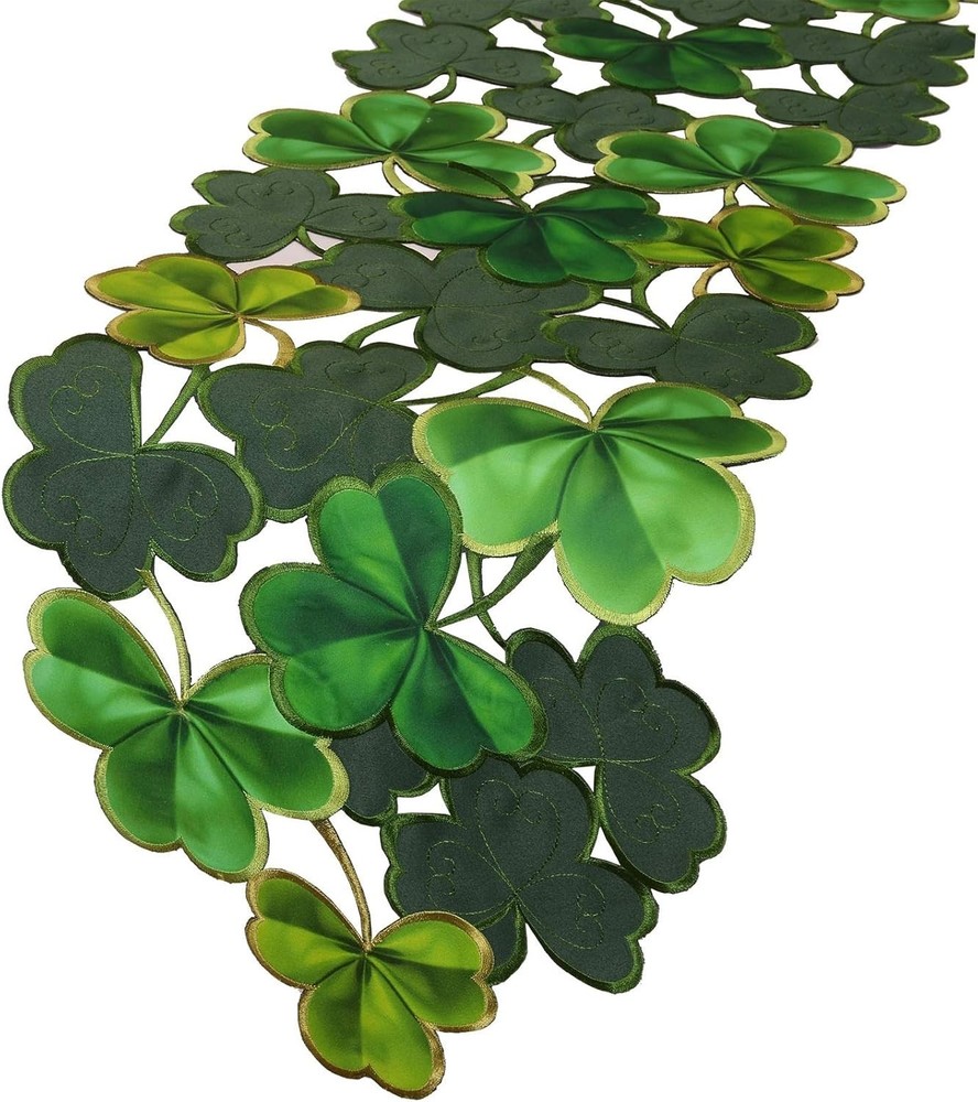 Embroidered Irish Clover Table Runner for St. Patrick’s Day, Spring Decoratio...