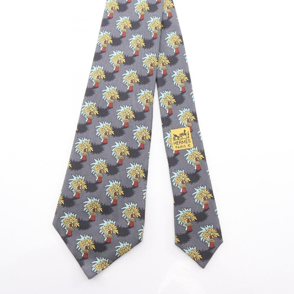 HERMES Tie Apparel Silk Gray Used