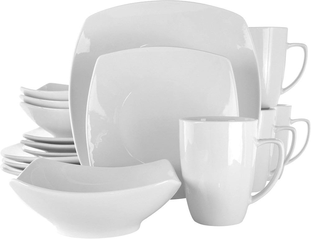 Hayes 16 Piece Square Porcelain Dinnerware Set in White
