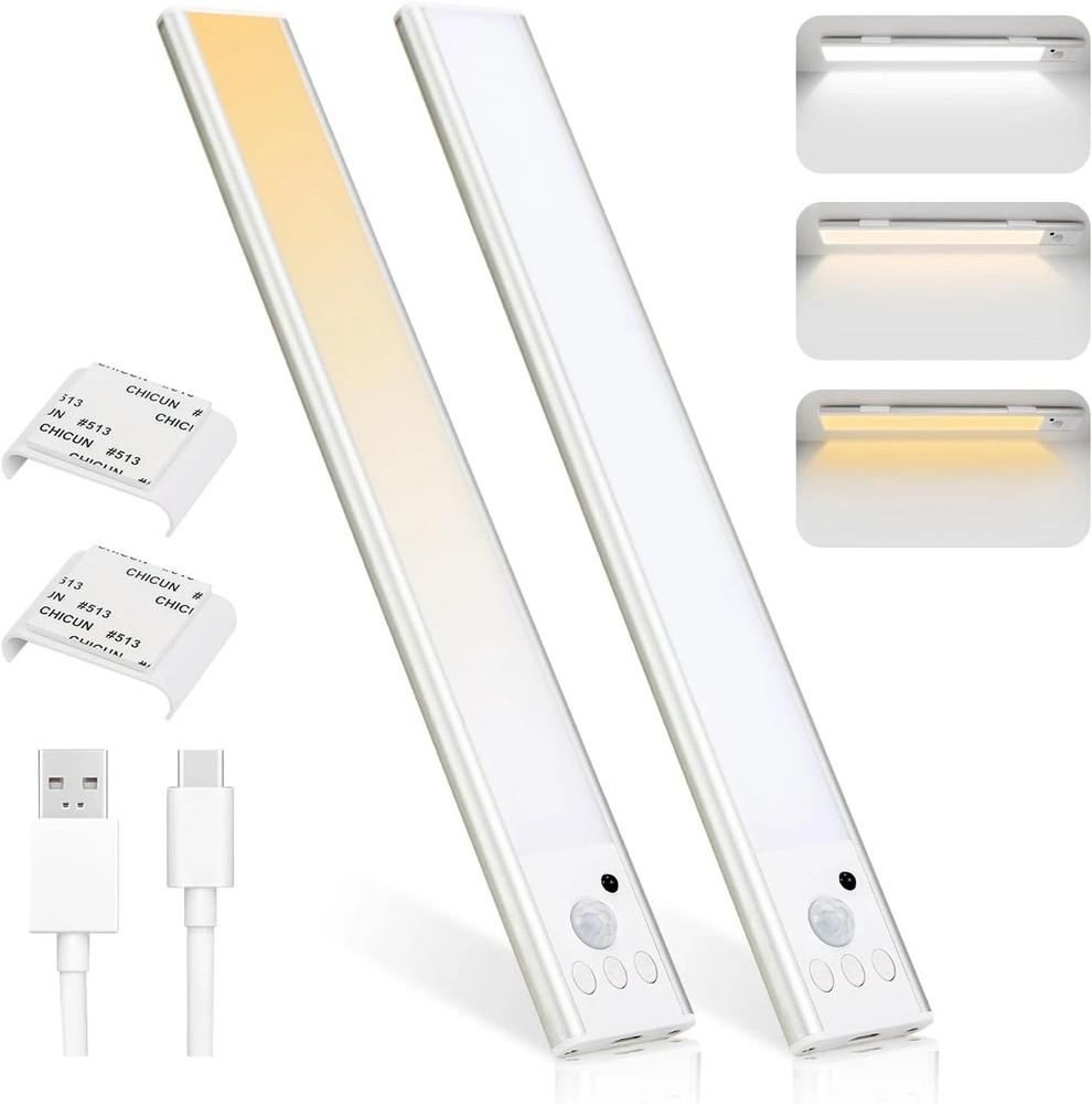 Wireless LED Motion Sensor Under Cabinet Lighting - 2 Pack, Rechargeable