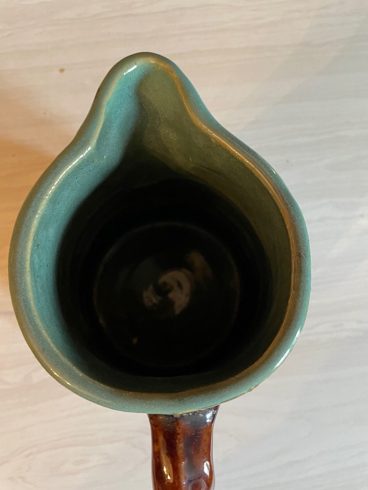 Vintage Ceramic Pitcher Teal and Brown