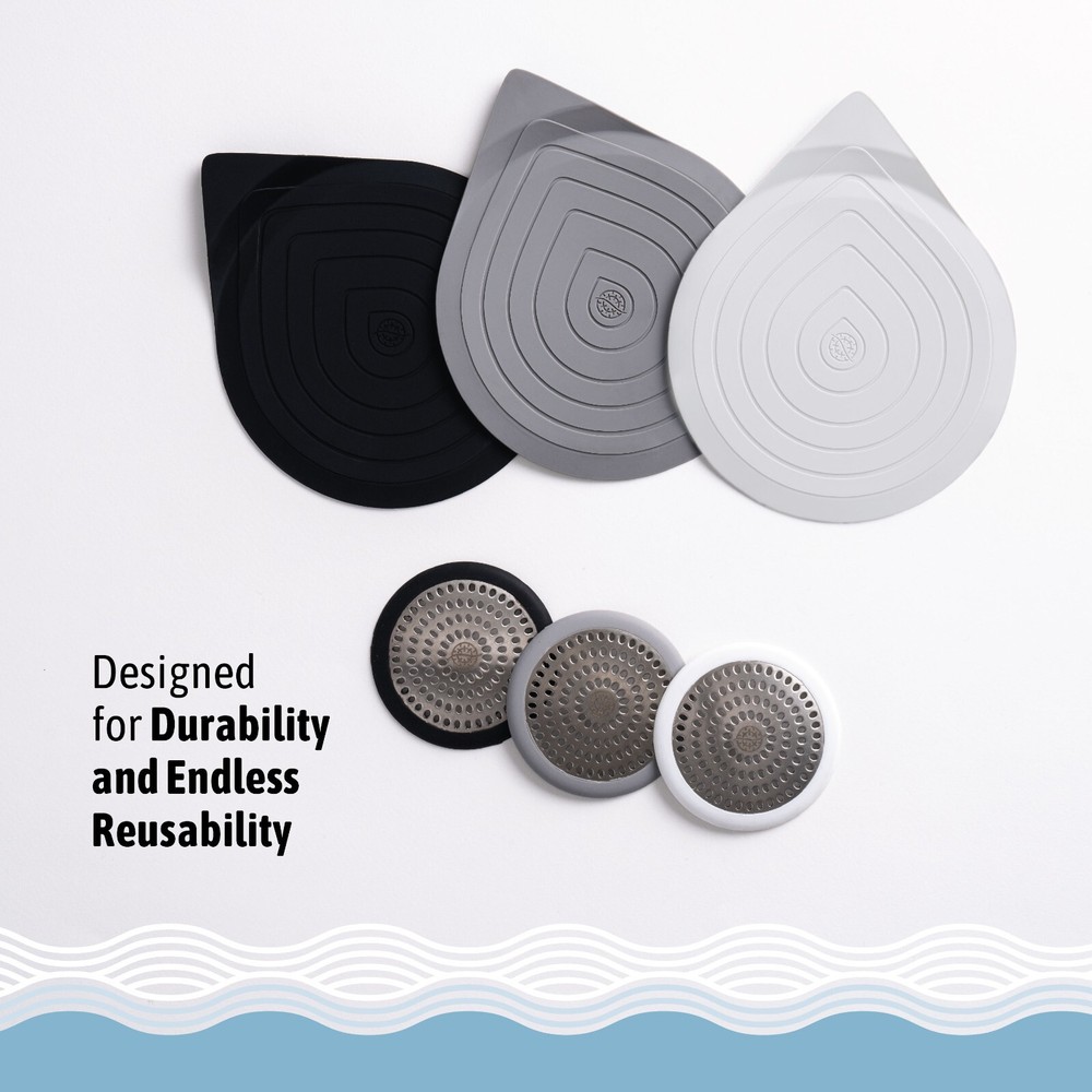 ShowerRing and StopRing Combo, Metal Drain Protector/Silicone Stopper - Gray