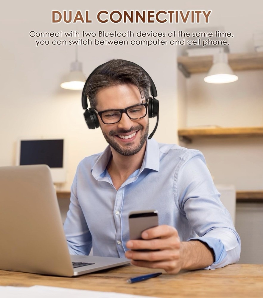 (Upgraded Version) Wireless Headset, Bluetooth Headset with Noise Cancelling ...