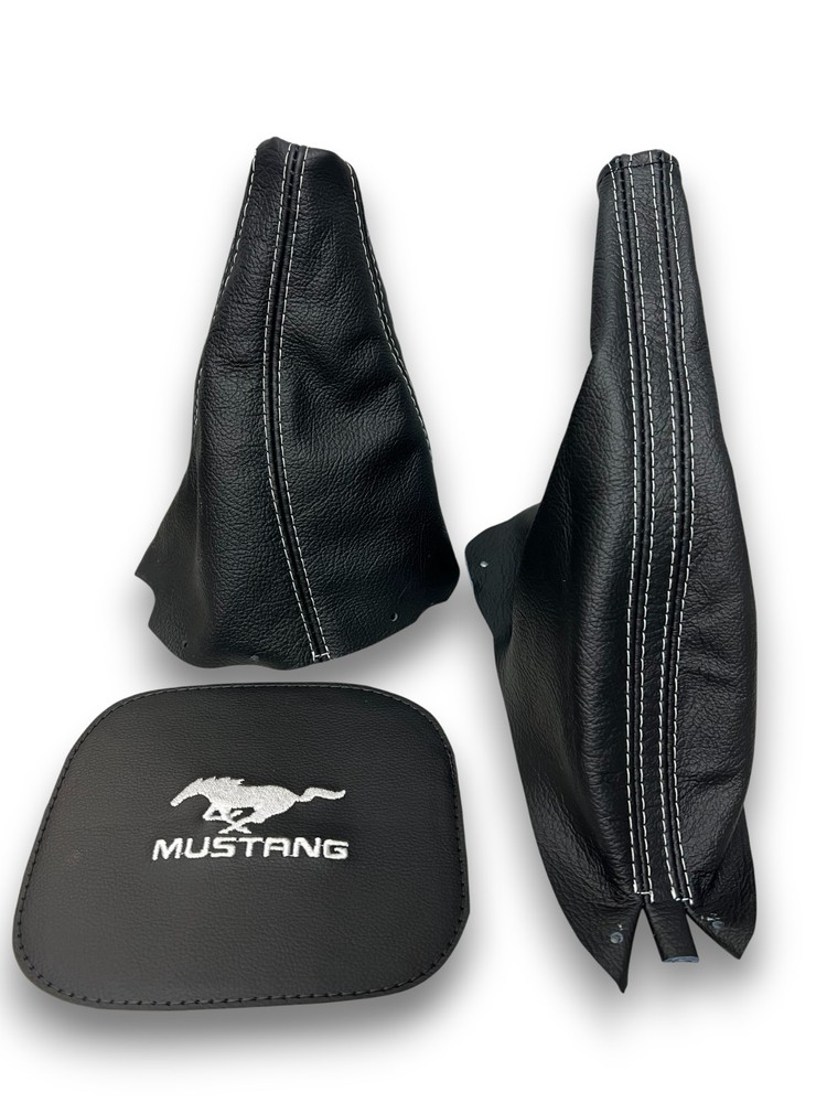 1994 - 2004 For Ford Mustang Shift Ebrake boot set Real leather White Stitching