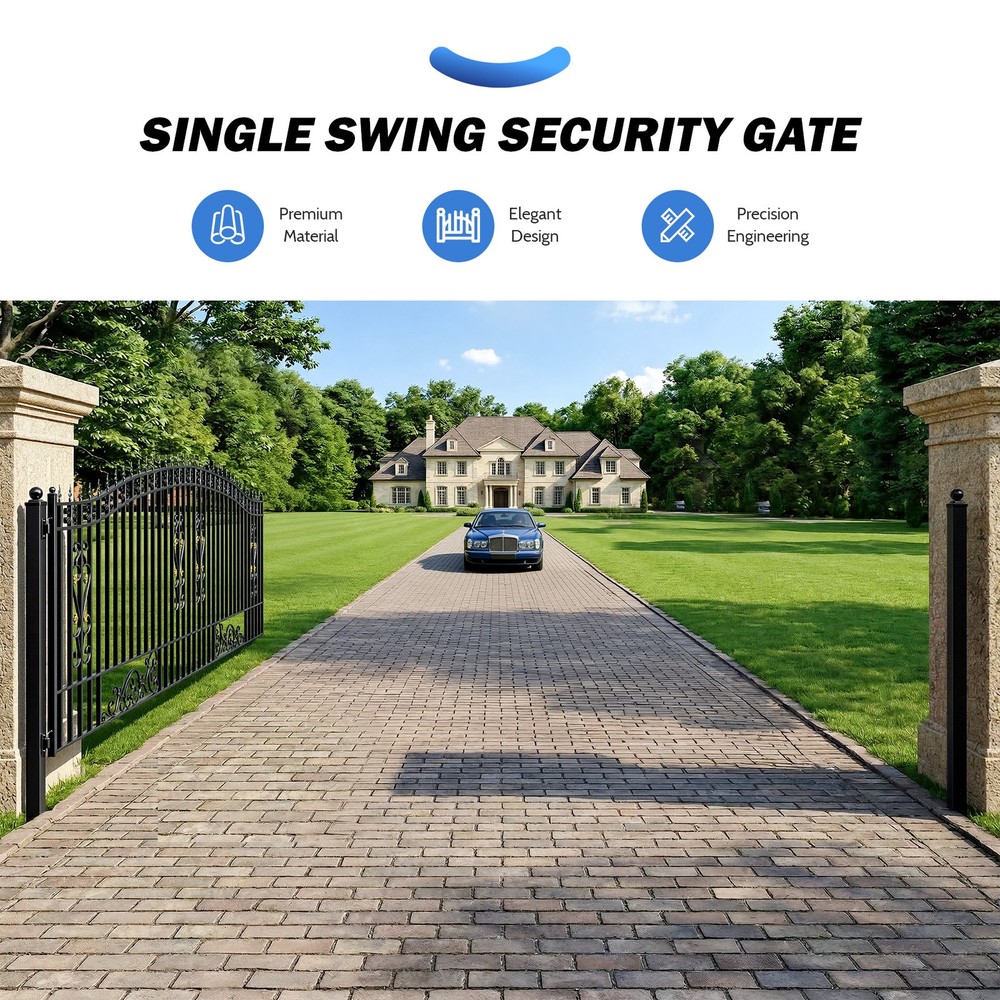 ZUMI 18x6 ft Single Swing Driveway Gate Yard Security Gate Floral Scrollwork