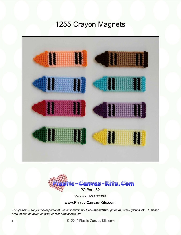 Crayon Magnets- Plastic Canvas Pattern or Kit