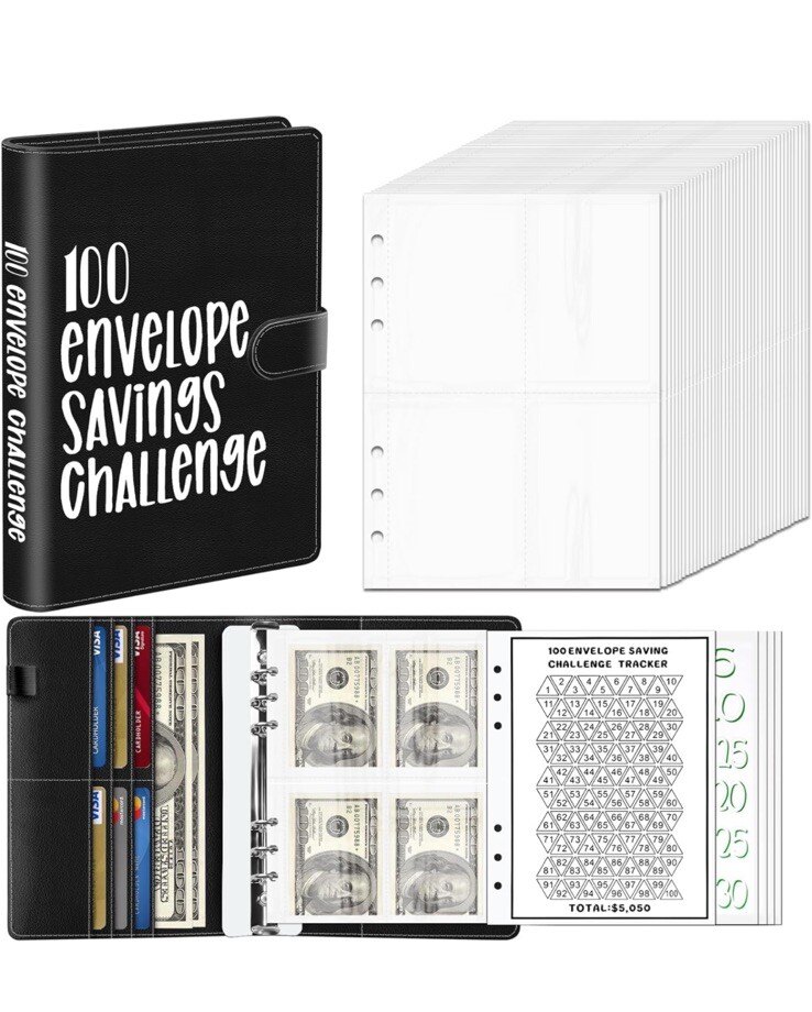 100 Envelopes Money Saving Challenge Binder,  A5 Money Saving Challenges Book