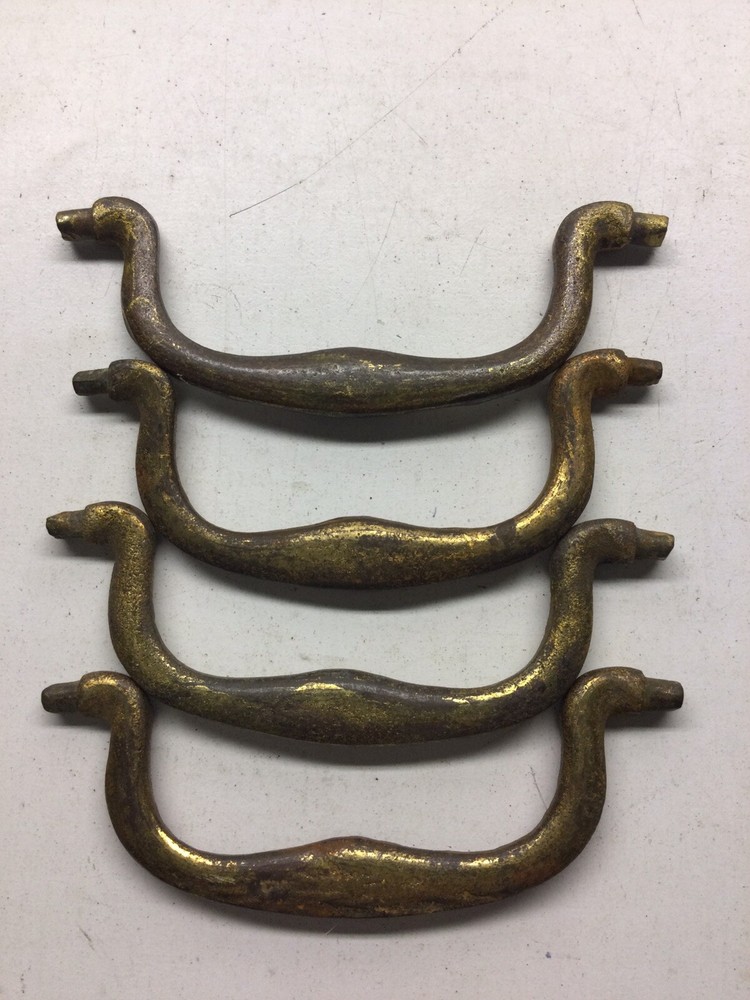 4) Vintage Solid Cast Brass Drawer Pull Bails Only For 3 1/4” Centers