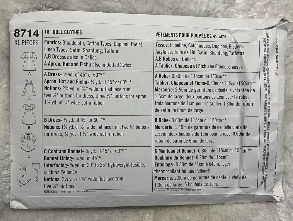 Simplicity 8714 18" Doll Clothes