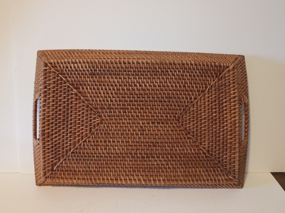 Large Rectangular Rattan Tray With Handles Low Sides