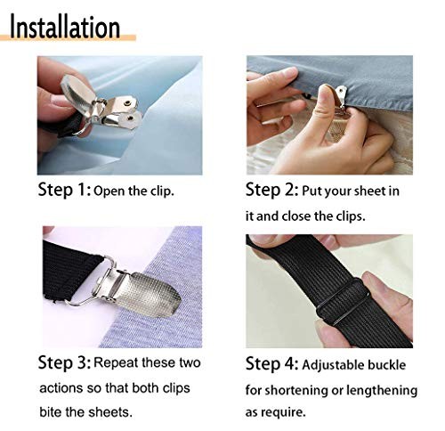 4Pcs Adjustable Bed Sheet Straps Clips, Elastic Mattress Sheet 4pcs-white