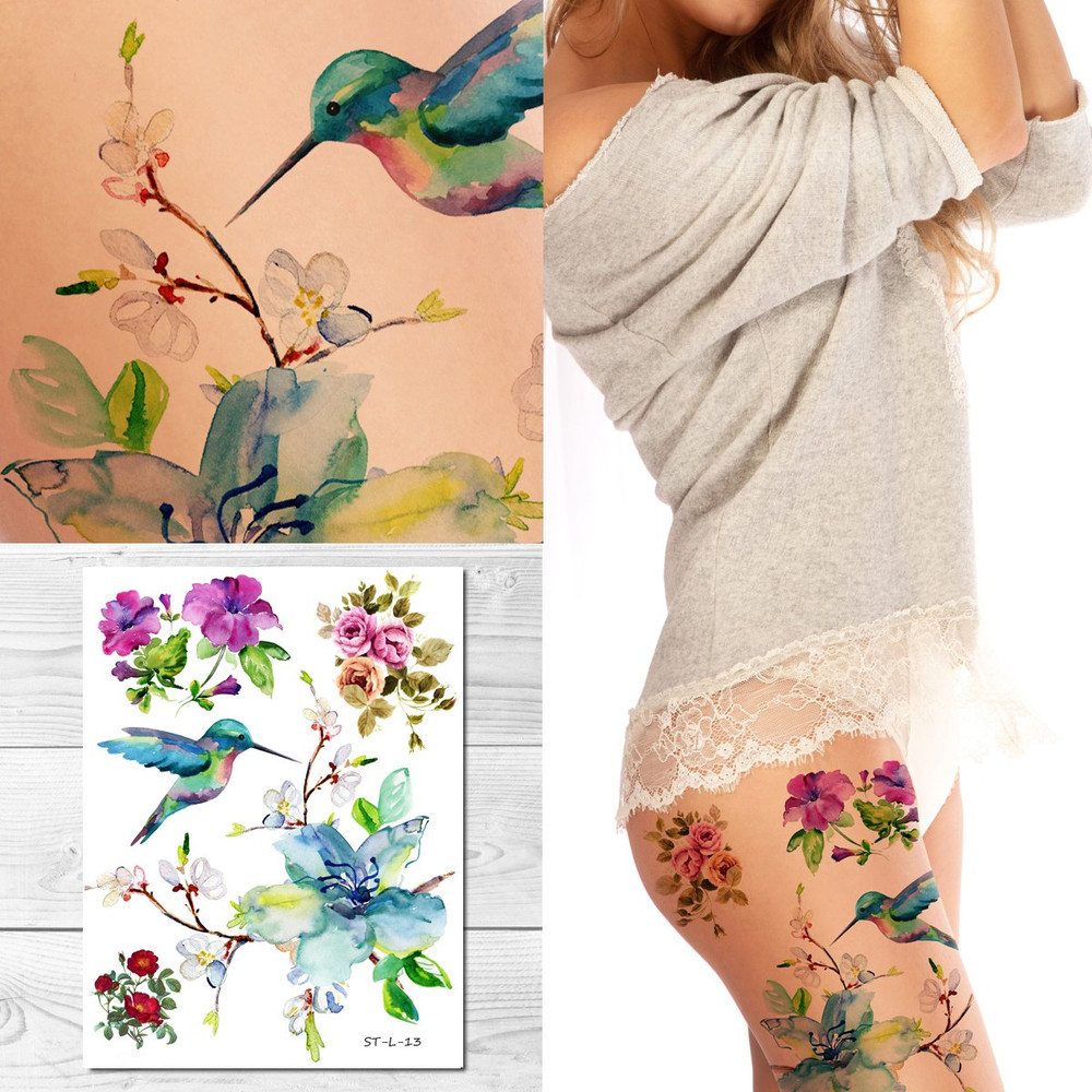 ® Temporary Tattoos - Spring Flowers & Hummingbird