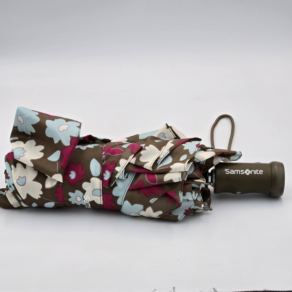 Vtg Samsonite Floral Umbrella With Flashlight Handel