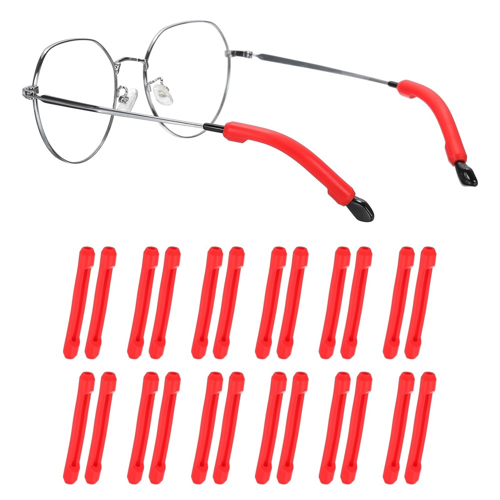 Eyeglasses Temple Tips Sleeve Retainer, 12 Pair Retainer, Red