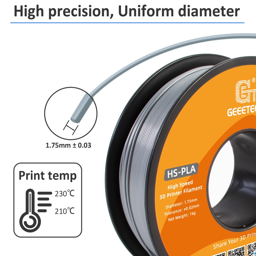 GEEETECH Filament HS-PLA Silver 1.75mm 1kg/roll Consumables For FDM 3D Printer