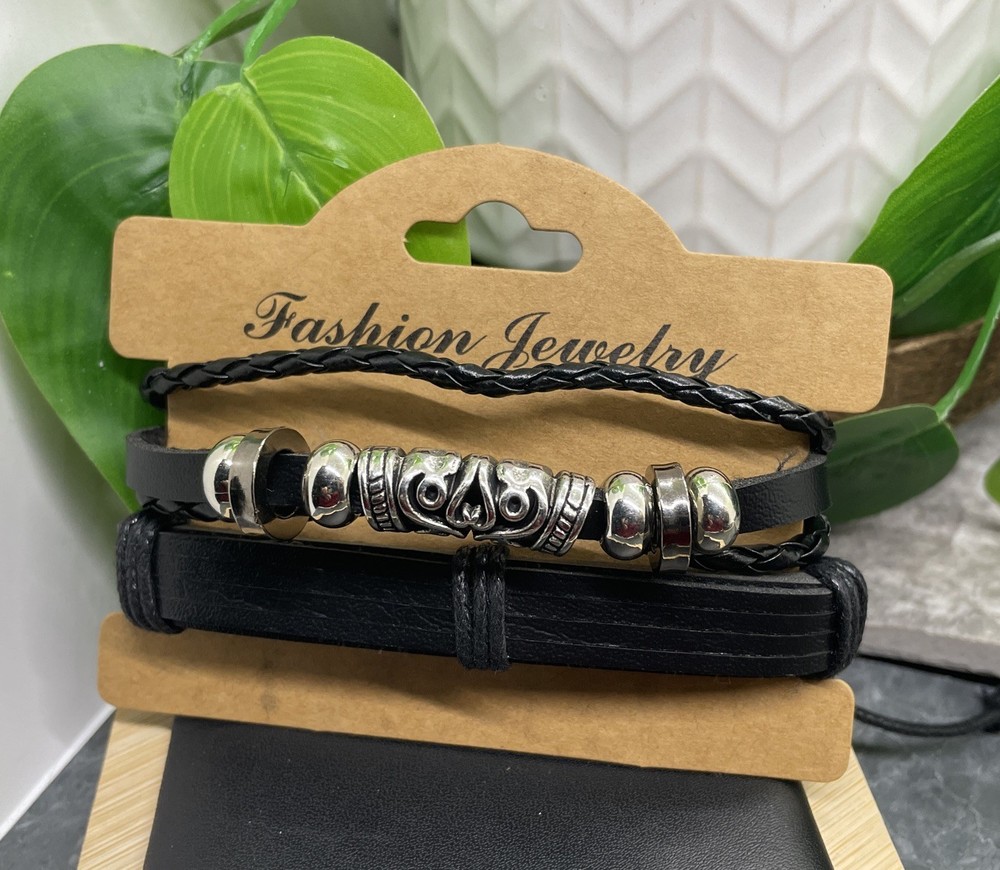 2 PC Leather Bracelet Set Stackable Adjustable Tie New Free Ship B7517