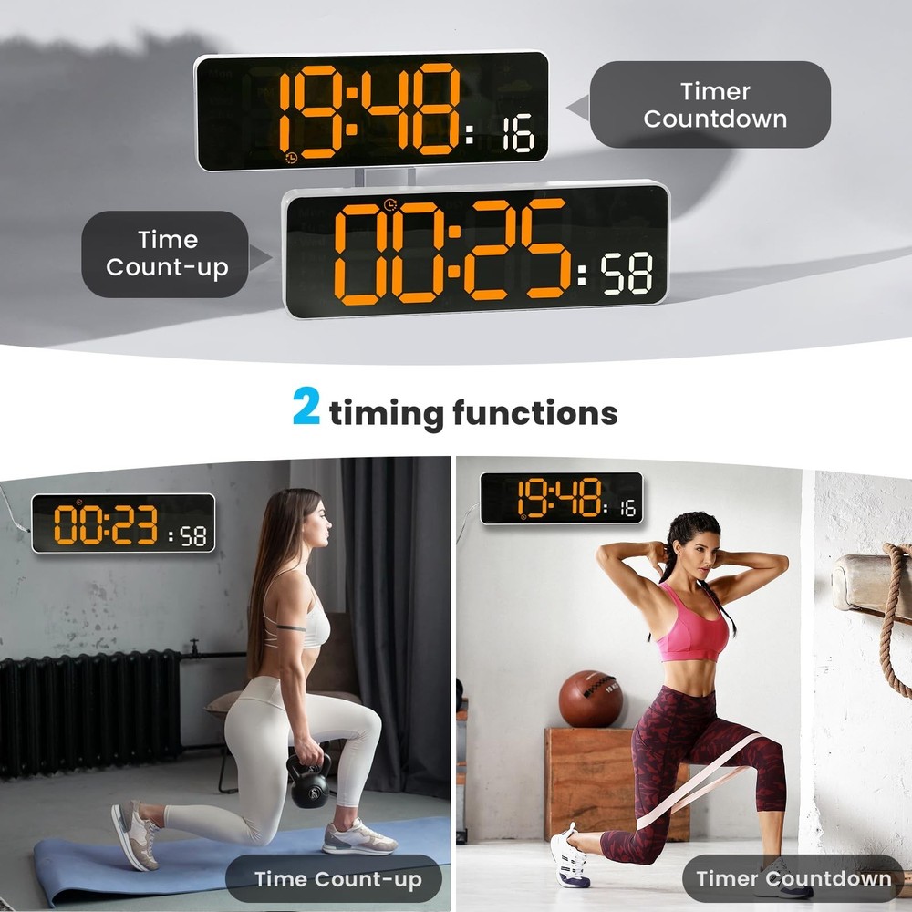 Digital Wall Clock, 12" Digital Clock with Remote Control, Date, Week, Temp, ...