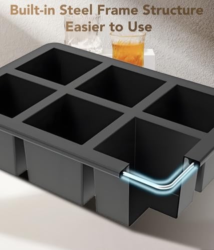 Silicone Ice Cube Trays for Freezer – Large Square Ice 2Pack 6 Square-Black