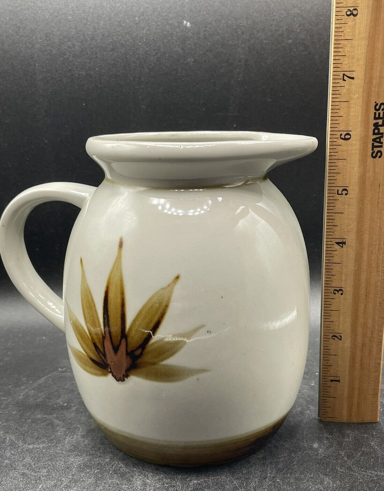 Pitcher Crowning Touch Handmade Ceramic Rustic Leaf Vintage Grey Brown Glazed