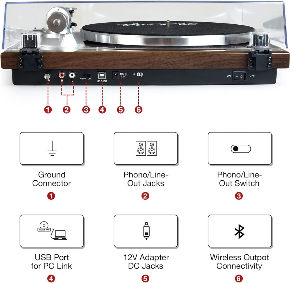 Turntables Belt-Drive Record Player with Wireless Output Connection Vinyl Player