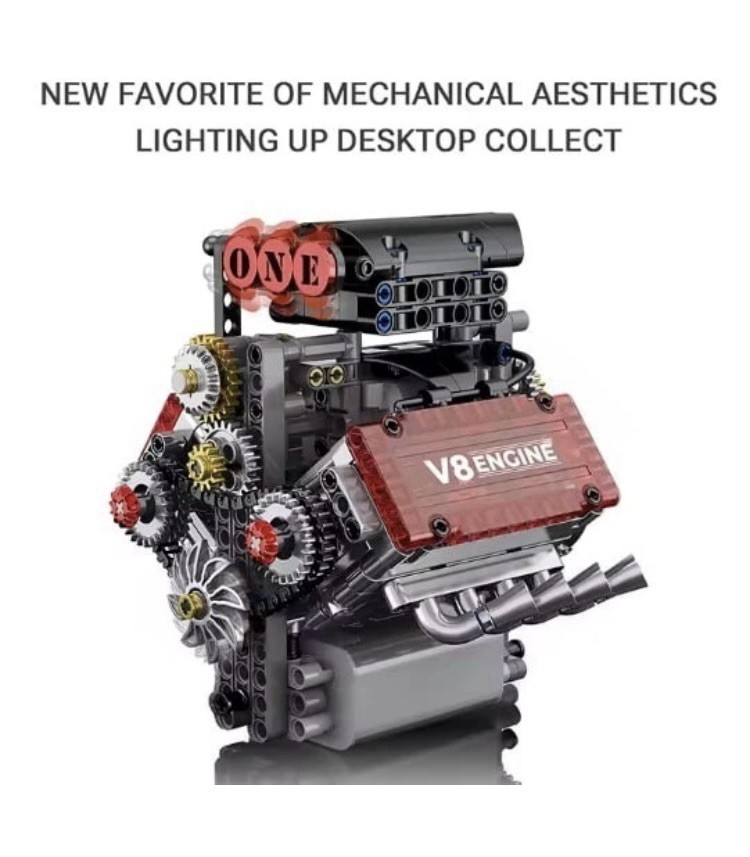 V8 Machine MOC Building Blocks Sets Motorized Engine Simulation Bricks Model