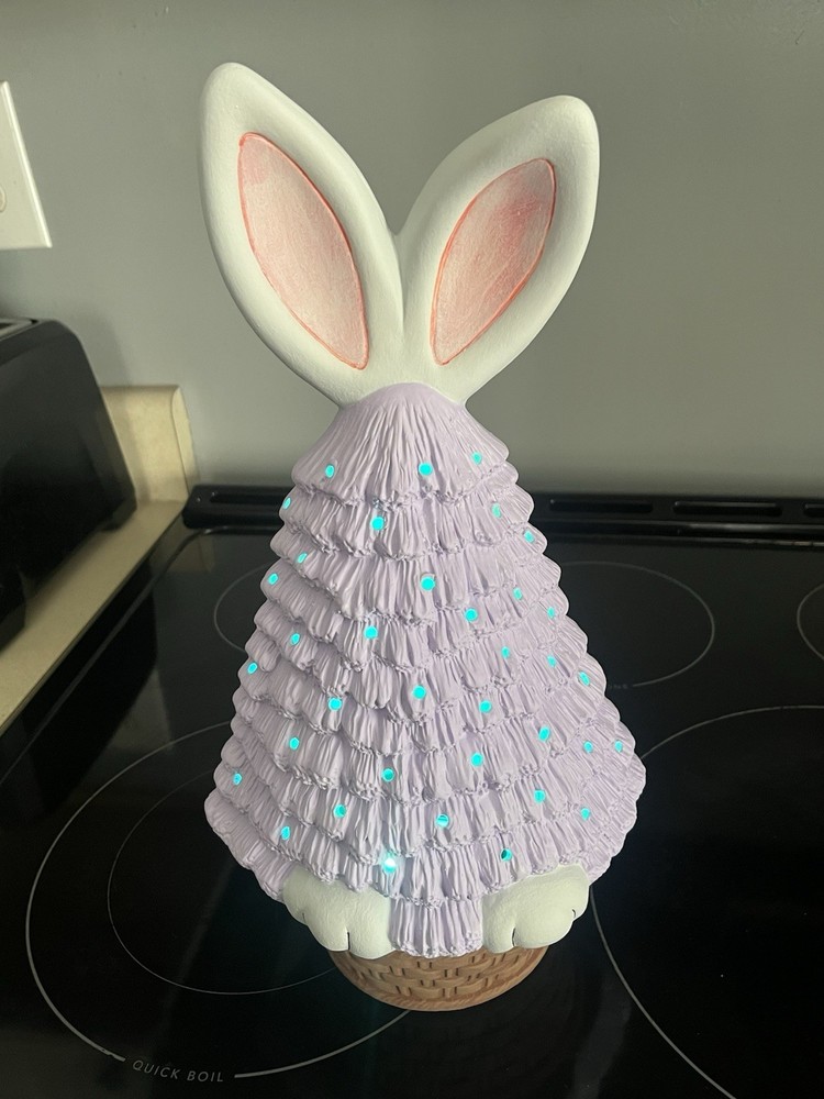 Clay Magic Ceramic Bunny Easter, Hand Painted ,15 In,puck Battery Light
