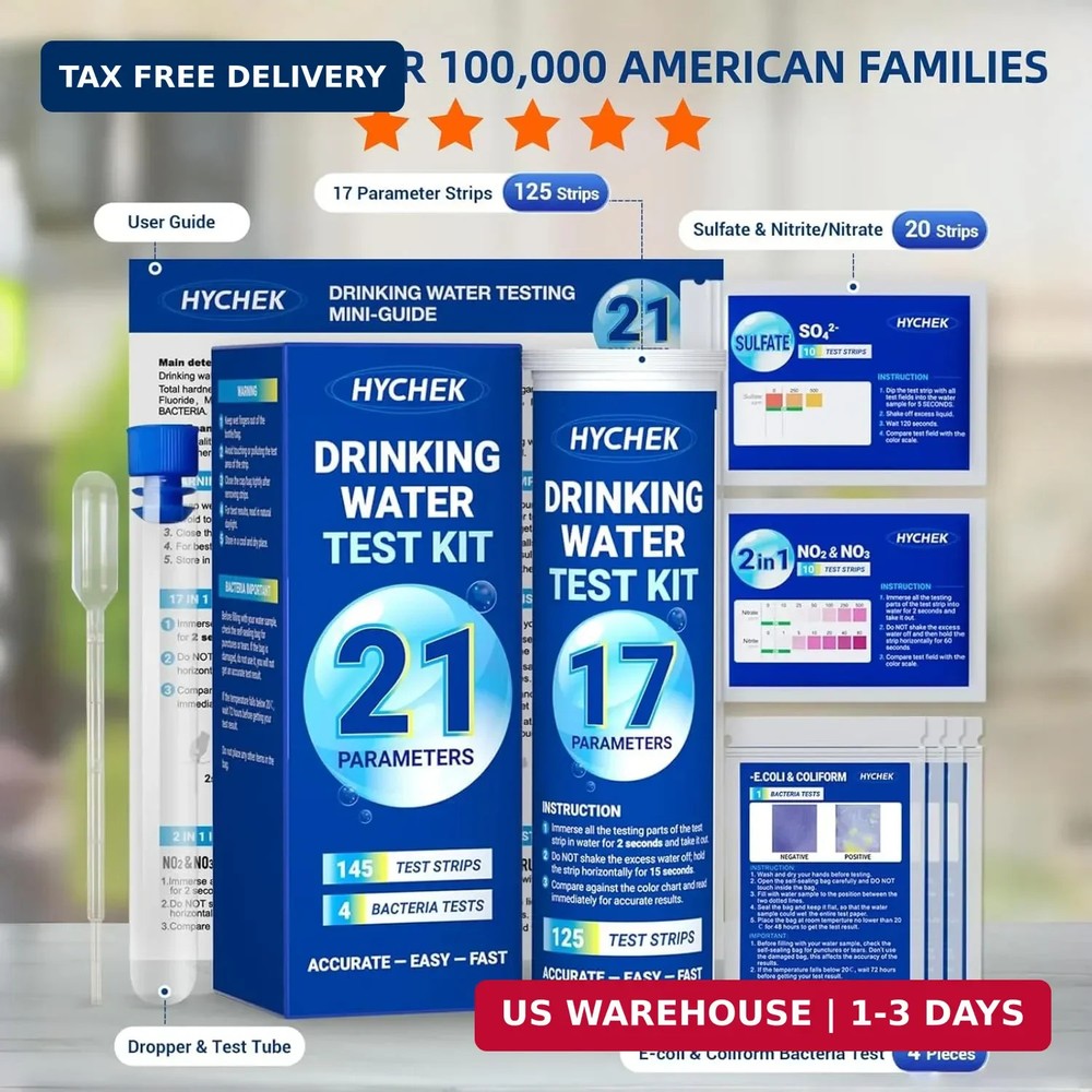 21 in 1 Accurate Drinking Water Testing Kits, 145 Strips + 4 Bacteria Tests, Wel