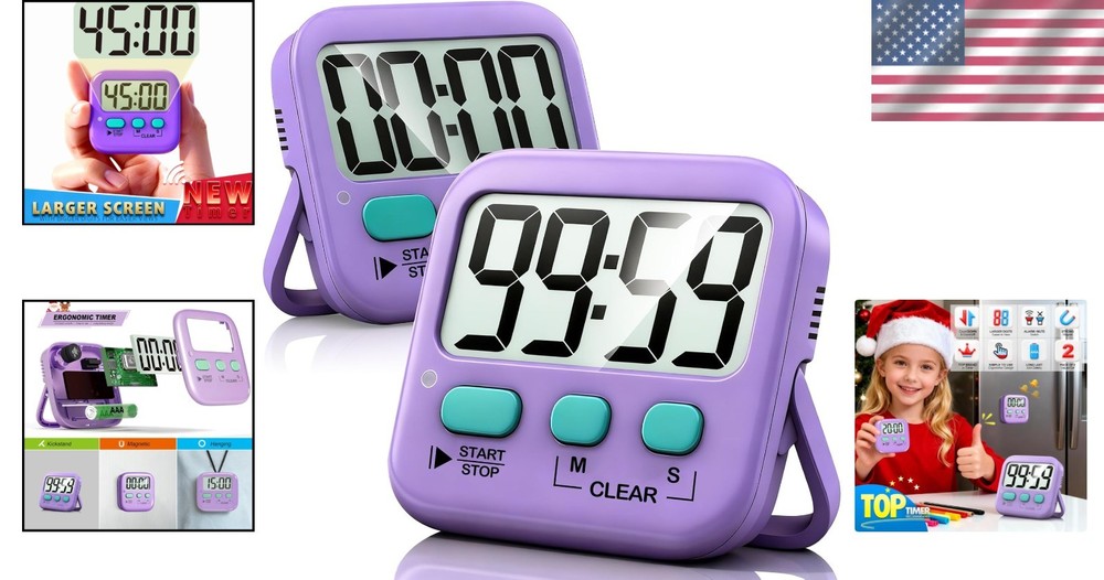2 Pack Digital Countdown Timers - Loud & Silent Modes for Kitchen & Classroom