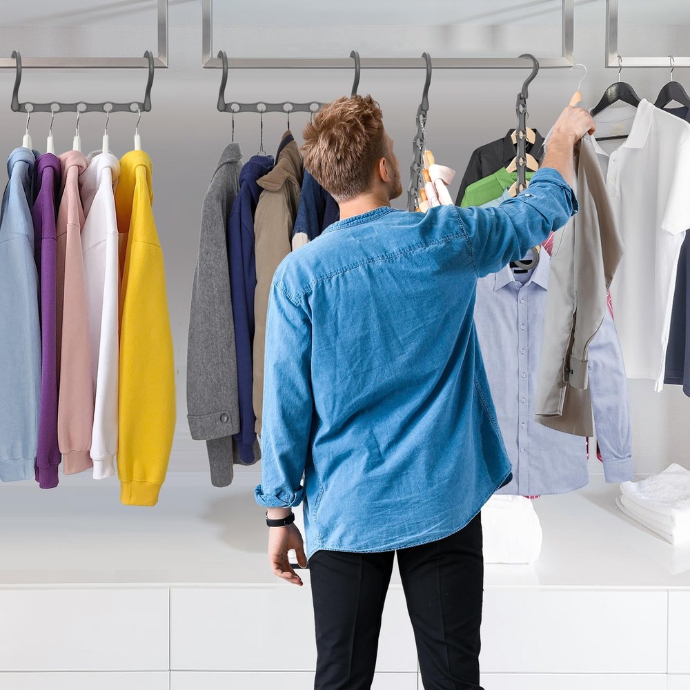 24-Pack Grey Magic Plastic Hanger Organizer Shirt Space Saving Multi-Hangers