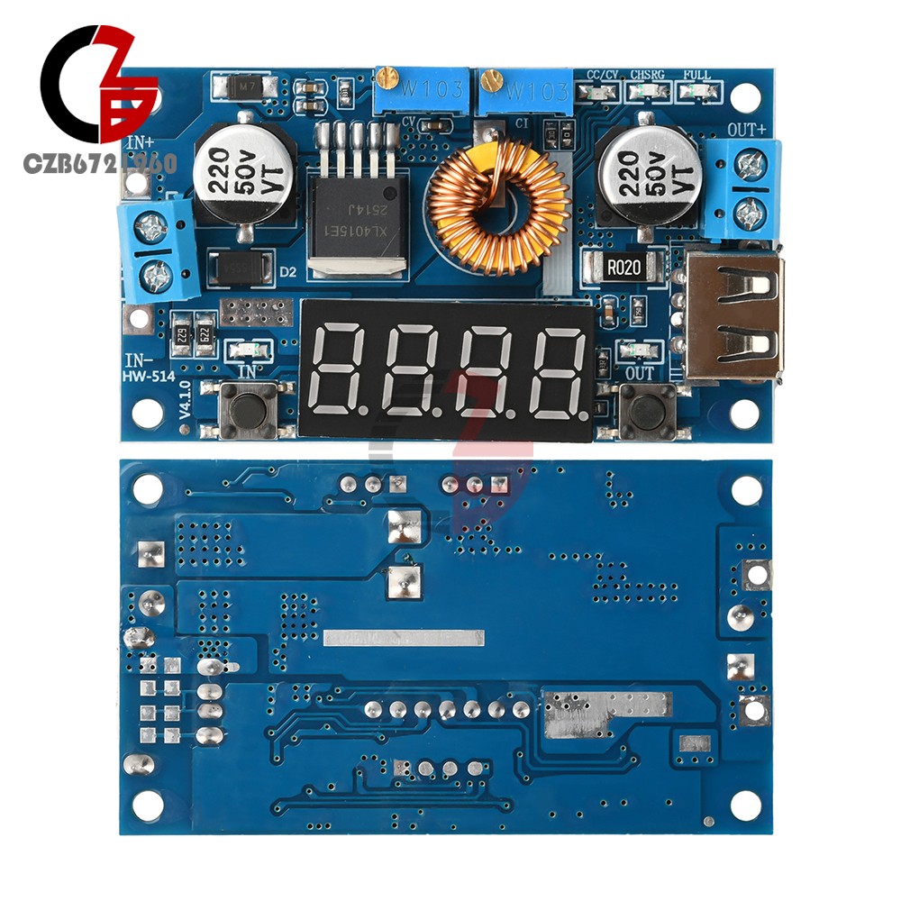 Adjustable 5A CC/CV Power Step-down Charge Module LED Driver W/ USB Voltmeter
