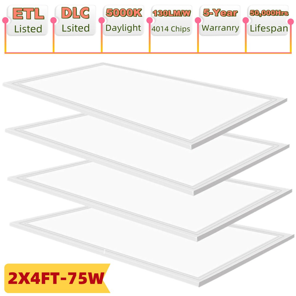 4PCS,2x4 Led Flat Panel Light,0-10V Dimmable,5000K Daylight White,75W