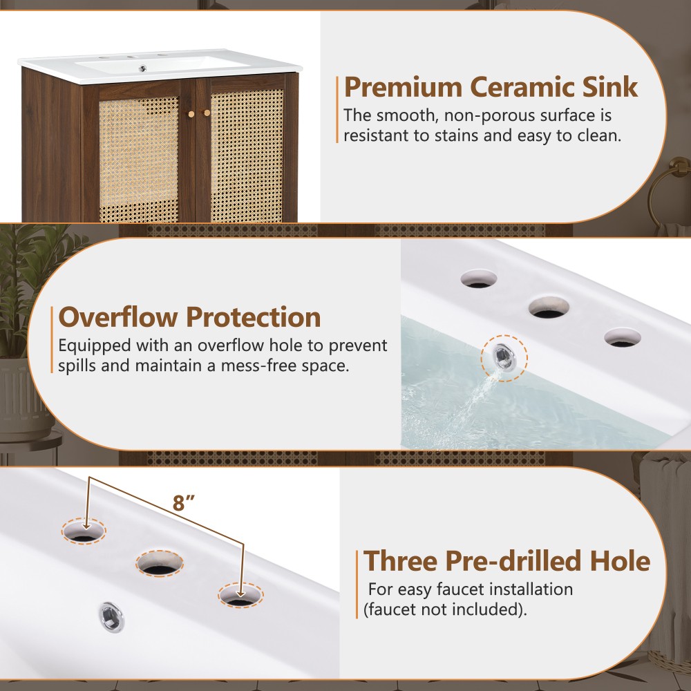 30-inch Bathroom Vanity w/ Bamboo Doors & Soft-Close, Dark Walnut