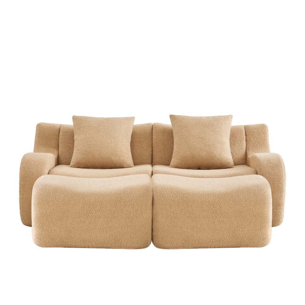 Soft Teddy Fabric Modular Sofa w/ Ergonomic Support & Anti-Slip Base, Camel