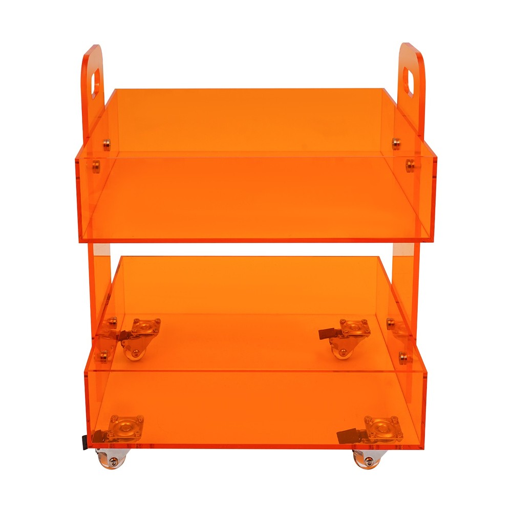 Orange Acrylic Side Table, Storage Rack with Wheels, Acrylic Bedside Table