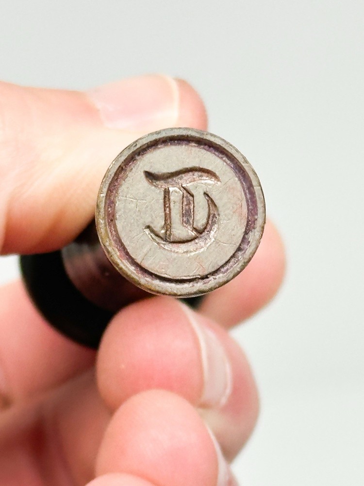Antique Wax Seal Stamp Wood Handle Monogram