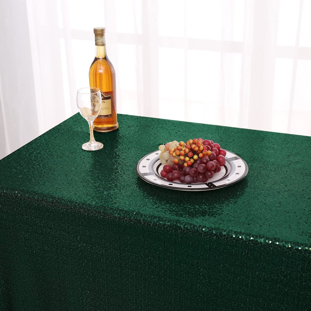 Sequin Tablecloth - Dark Green Table Cloths for Parties Rectangular Table Cov...